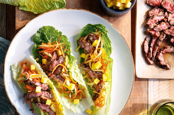 Green Mango and Spicy Beef Lettuce Wraps