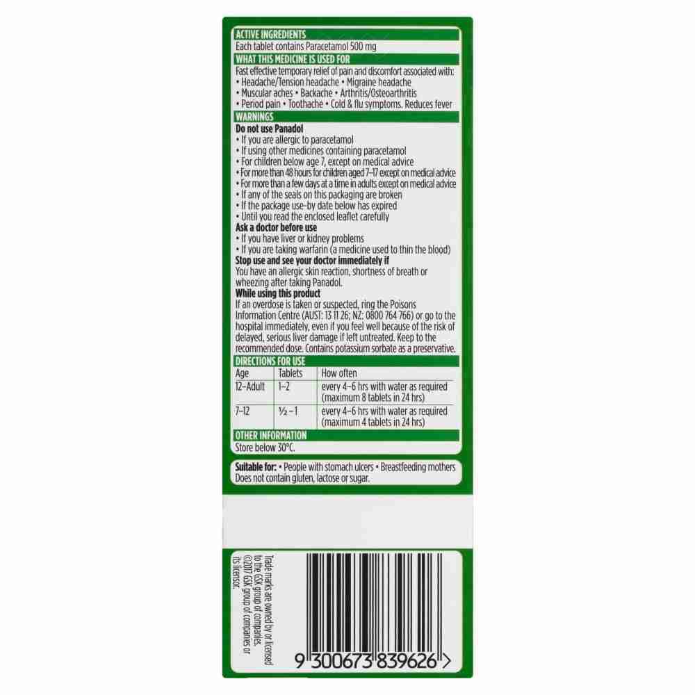Panadol For Pain Relief, Paracetamol - 500Mg 100 Tablets - Image 3