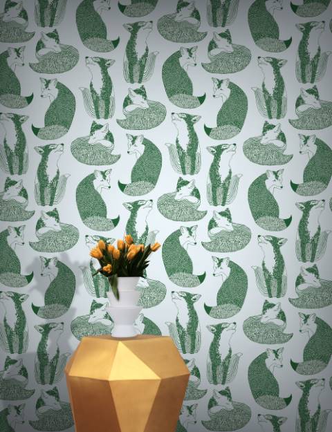 Green & White Modern Childrens Fox Wallpaper hero image