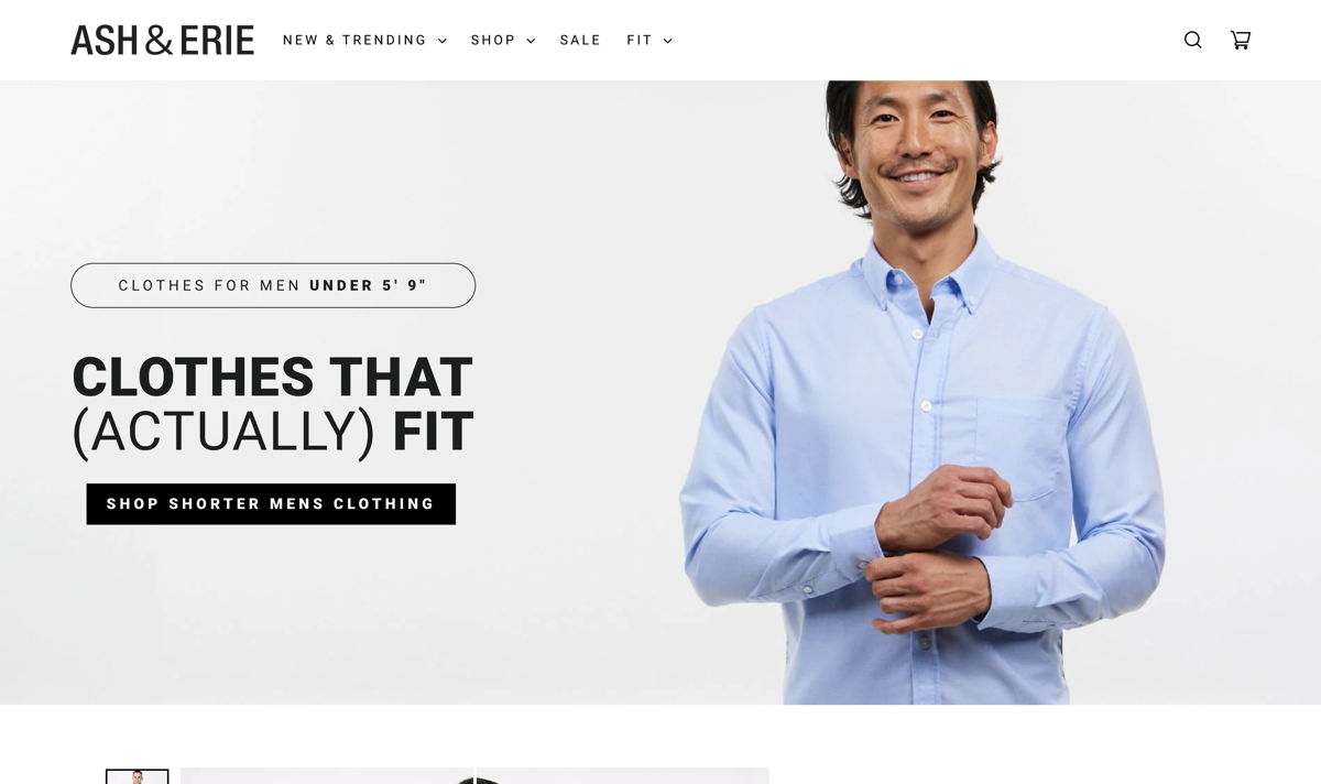 Screenshot of Ash & Erie, from the ecommerce websites collection.