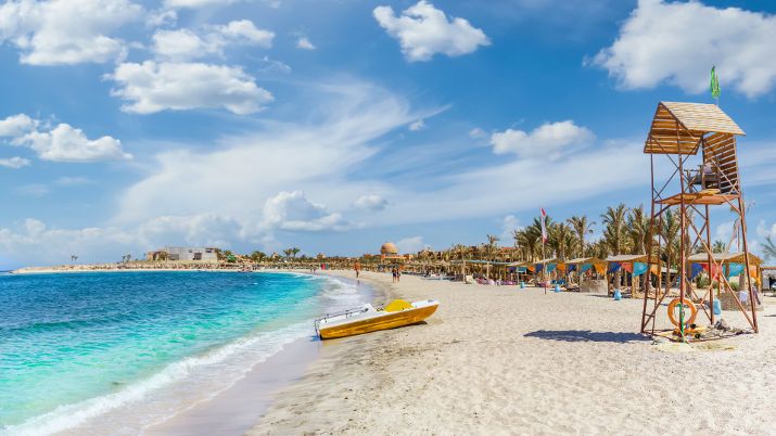 Abu Dabbab boasts a stunning beach on the Red Sea, known for its clear waters and vibrant coral reefs, making it a popular spot for snorkeling and diving