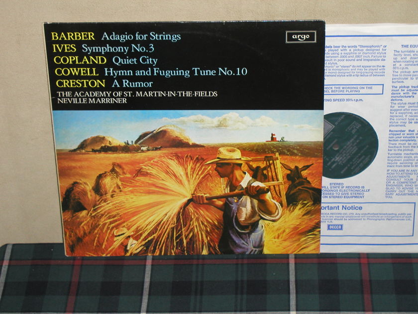 Marriner/AoStMitF - Barber/Ives Adagio For Strings UK Argo/Decca ZRG-845
