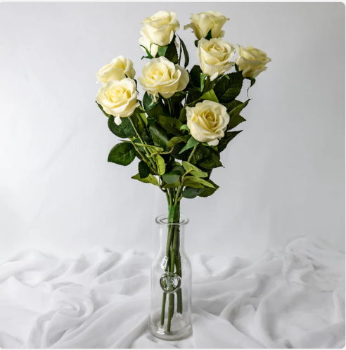 Cream Real Touch Half Bloom Roses - Realistic Artificial Flowers