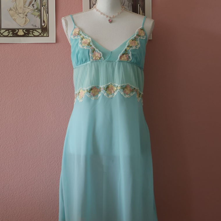 Elegance Blue Slip Dress (Vintage - L)