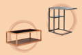 glass coffee table and a box side table