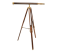 brass and leather telescope on wood tripod stand