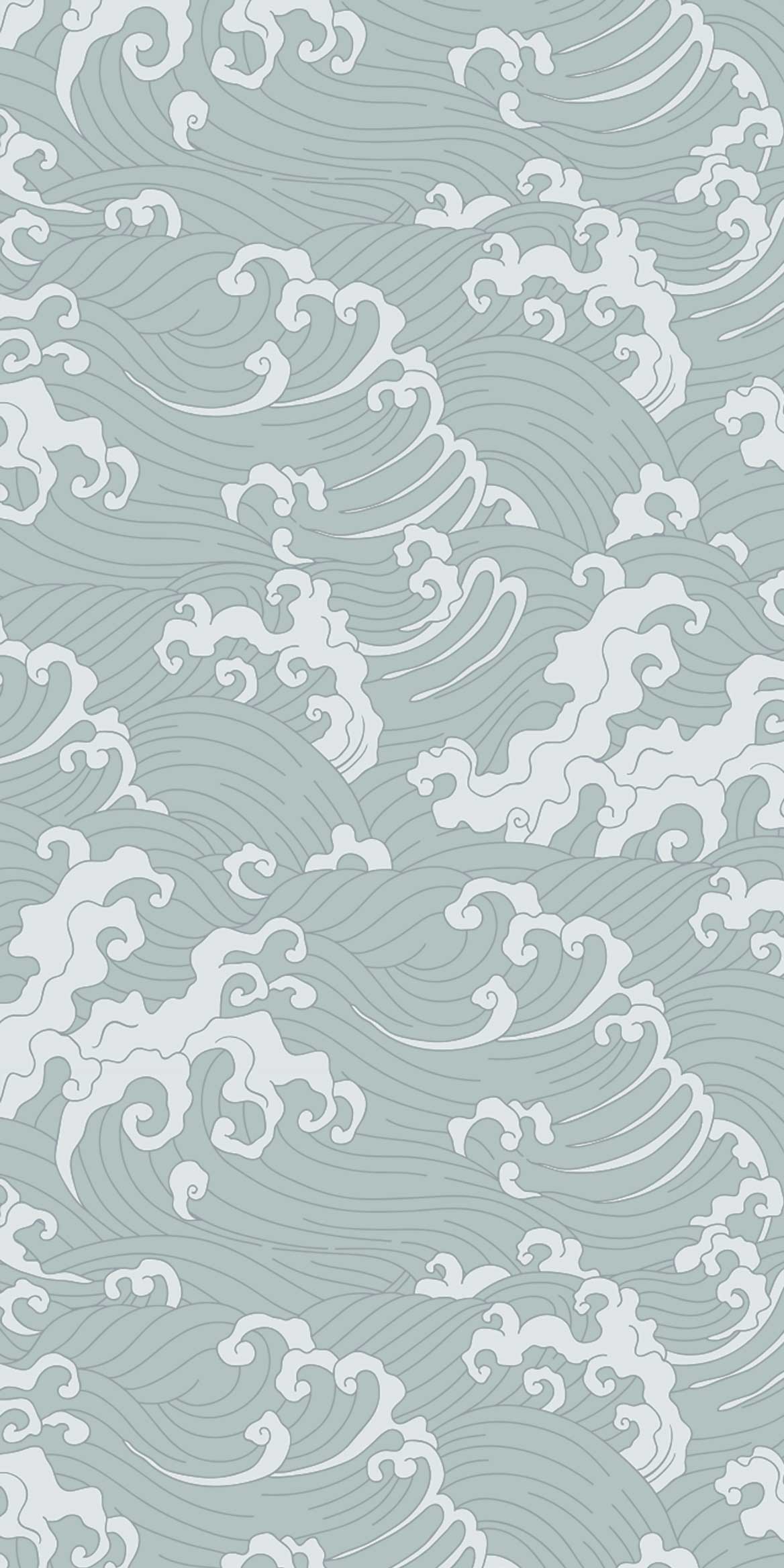 Grey & White Japanese Wave Wallpaper pattern image