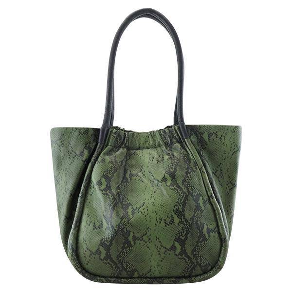 Cadelle Leather Bucket Leather Bag Snake Green and Black