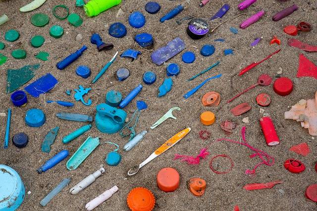 Plastic packaging on ocean beach