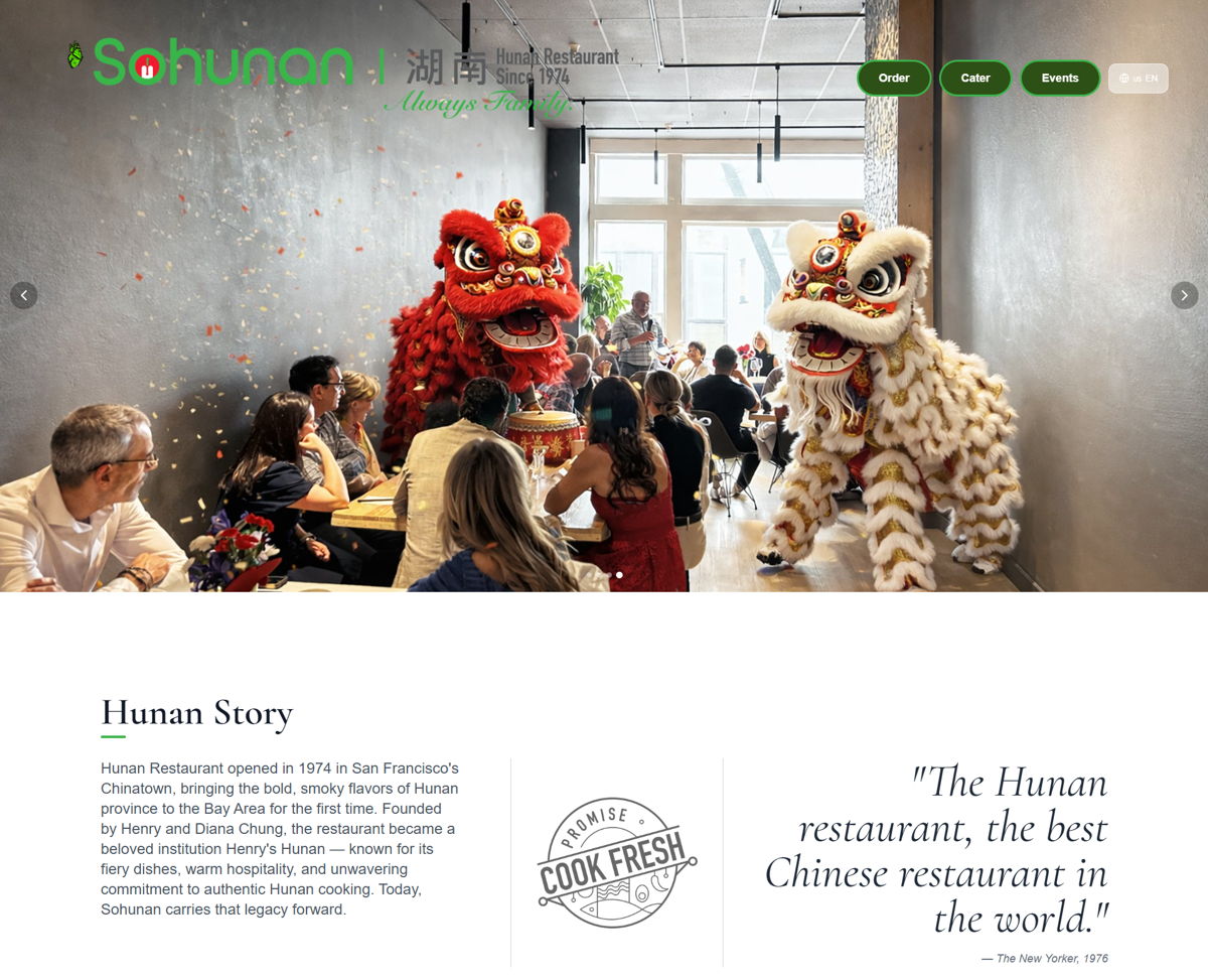 Screenshot of Sohunan Restaurant , from the godaddy airo websites collection.