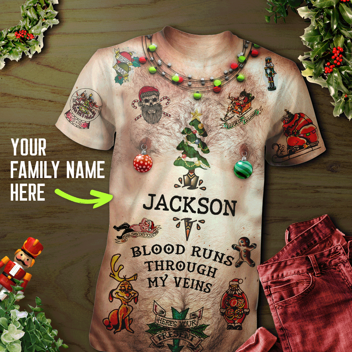 Personalized Ugly Xmas Tattoo Body T-Shirt At 25% Off