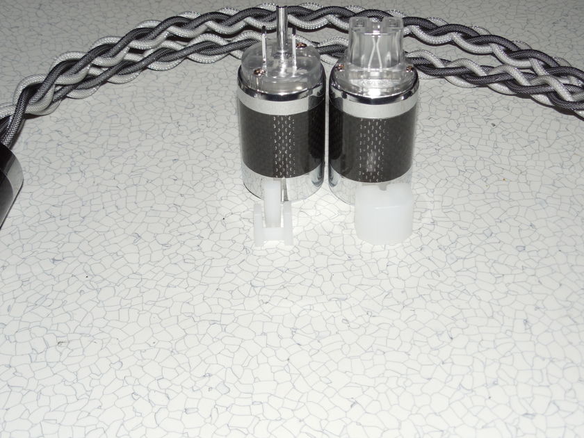 6' Silver Ghost Custom made silver/rhodium woven Power cord CARBON FIBER Connectors