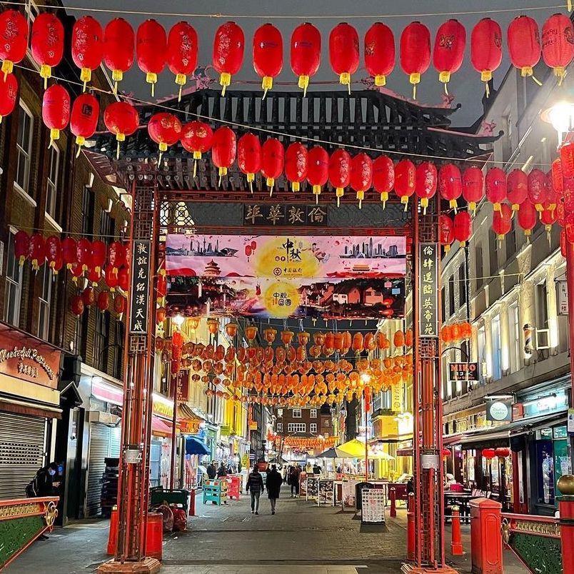 Street decorated with Chinese lanterns