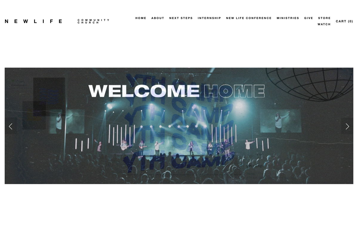 Screenshot of NEWLIFE, from the squarespace church websites collection.