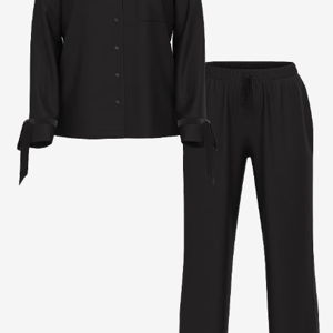 Modal Soft Velvet-Trim Long Pajama Set, Small