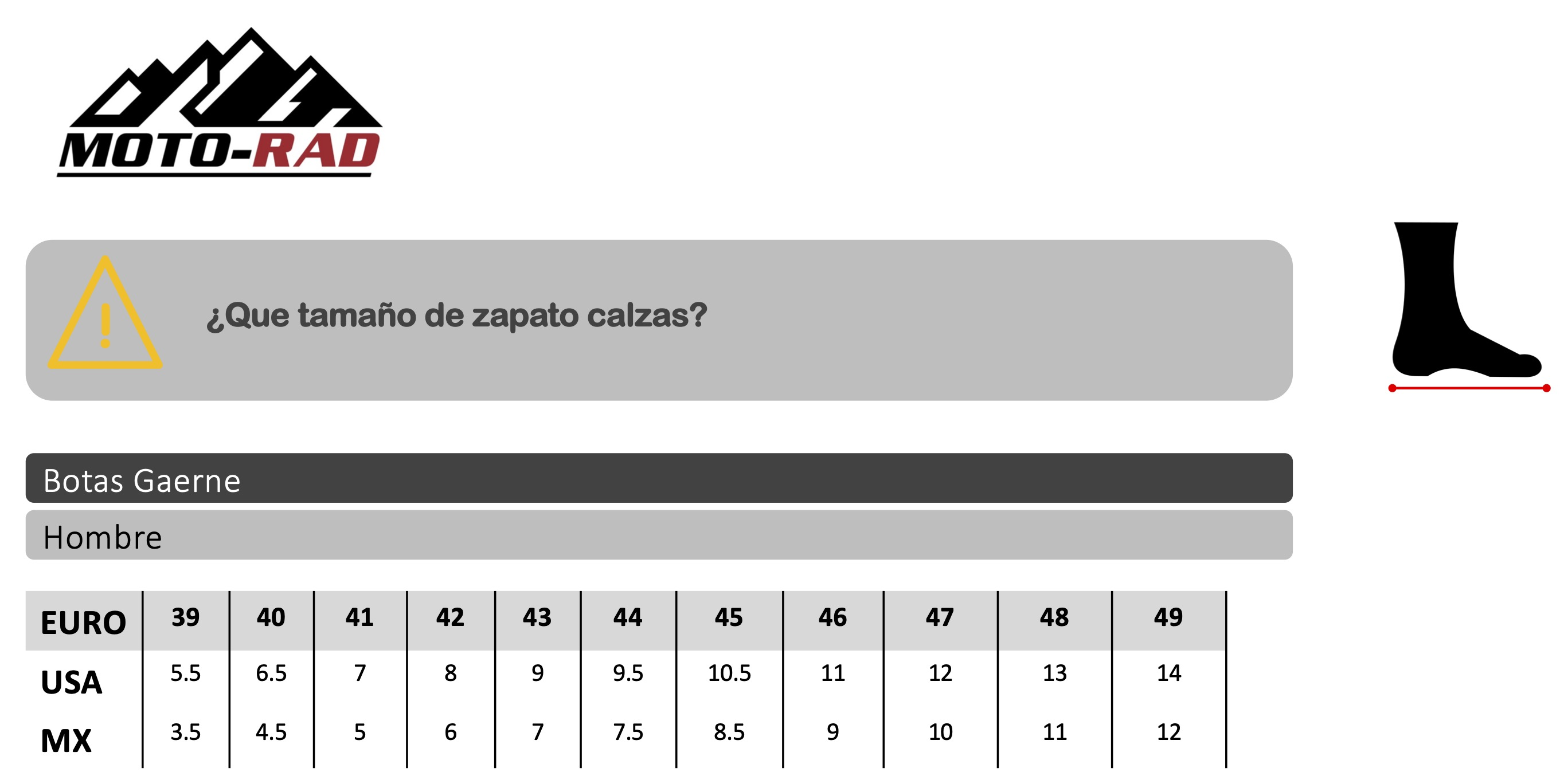 Guia de Tallas Botas Gaerne