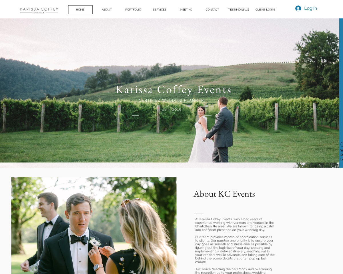 Screenshot of Karissa Coffey Events, from the white websites collection.