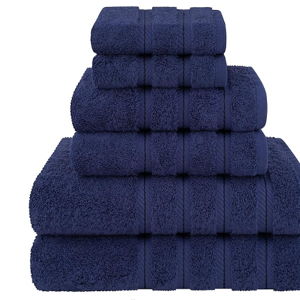 American Soft Linen Luxury 6 Piece Towel Set, 2 Bath Towels 2 Hand Towels 2 Washcloths, 100% Cotton Turkish Towels for Bathroom, Navy Blue Towel Sets