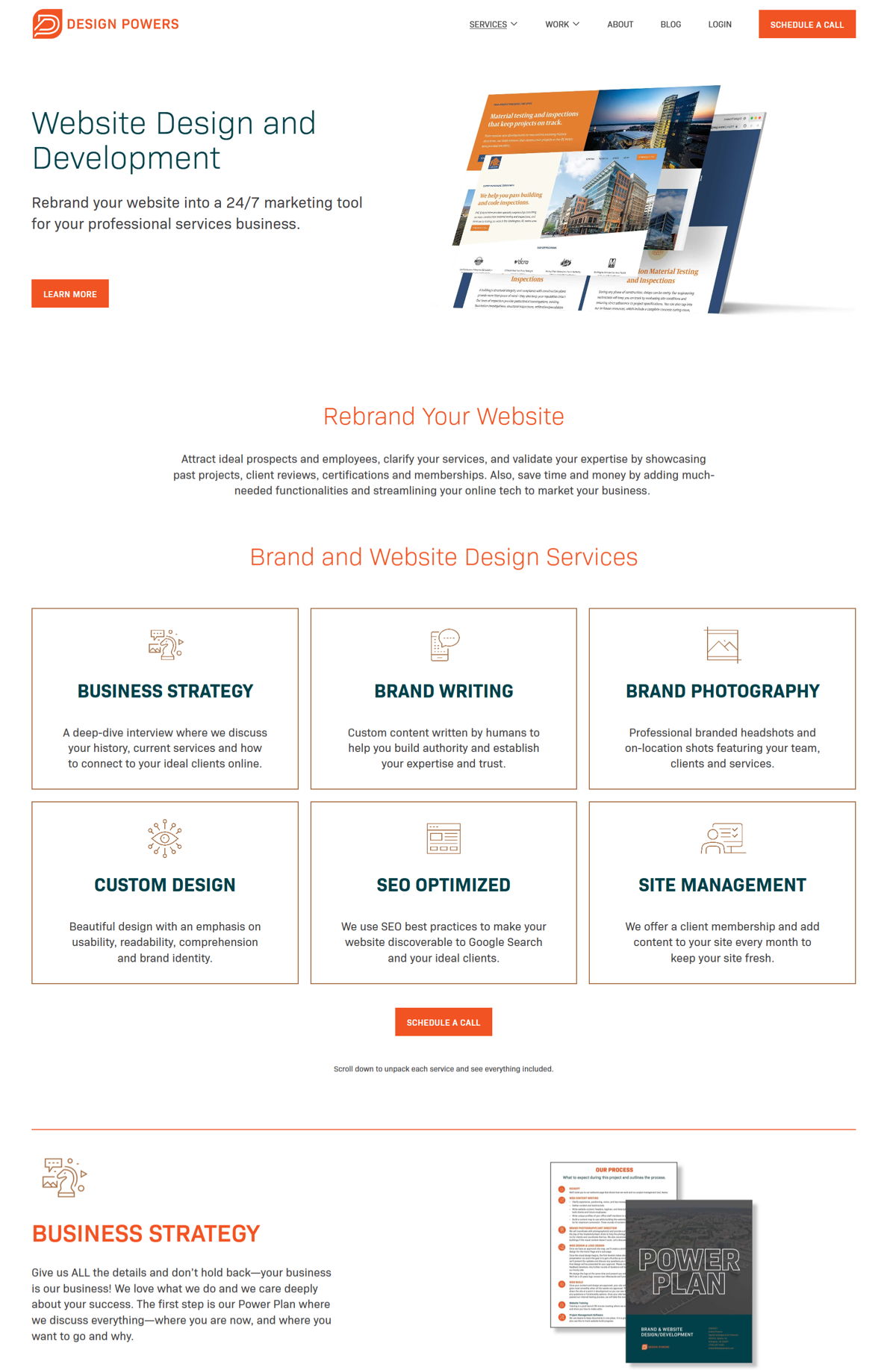 Screenshot of Design Powers, from the service page design examples collection.
