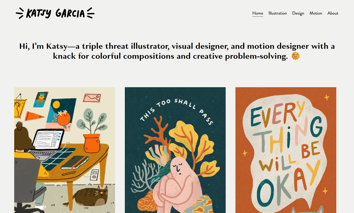 Screenshot of Katsy Garcia, from the motion design portfolios collection.