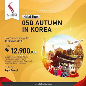 Shafira Tour & Travel: 05 DAYS HALAL TRIP – AUTUMN IN KOREA ONLY Rp. 12,900jt sampai 10/18/2019