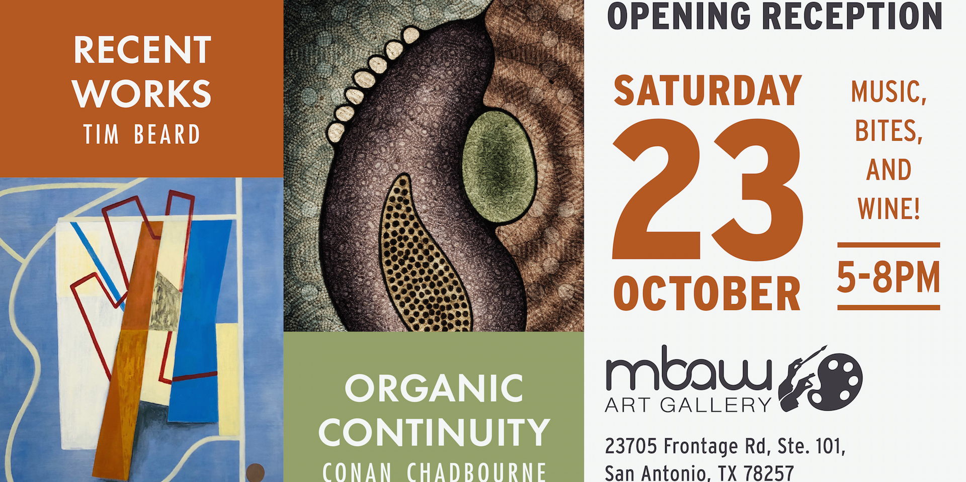 Opening Reception: Recent Works (Tim Beard) & Organic Continuity (Conan Chadbourne) | MBAW Art Gallery promotional image
