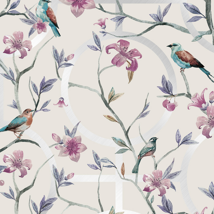 cream & silver luxury floral geometric wallpaper pattern image