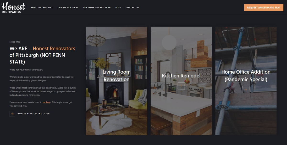 Screenshot of Honest Renovators, from the contractor websites collection.