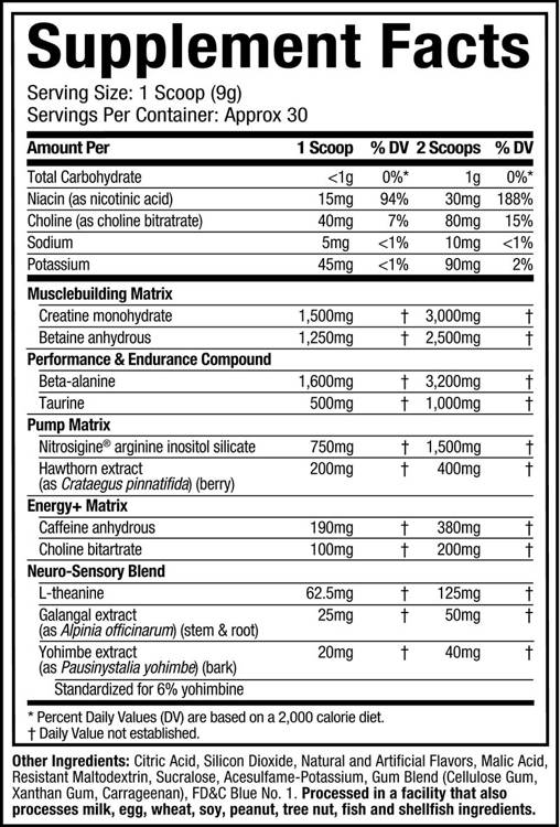 Supplement Facts: VaporX5 - Blue Razz Freeze