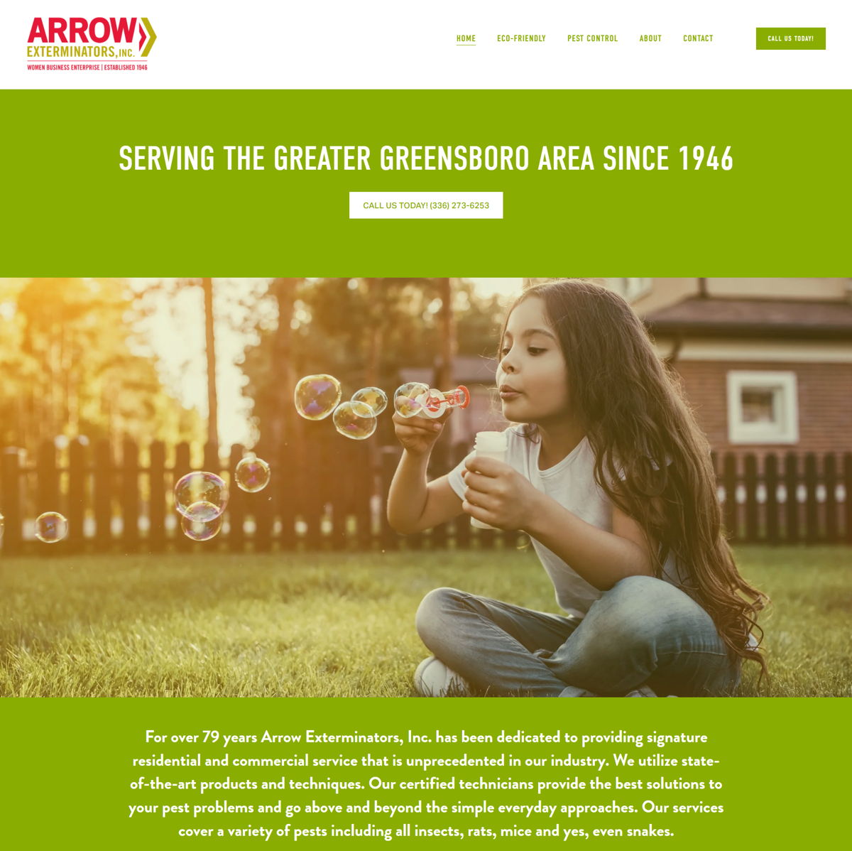 Screenshot of Arrow Exterminators, from the pest control websites collection.