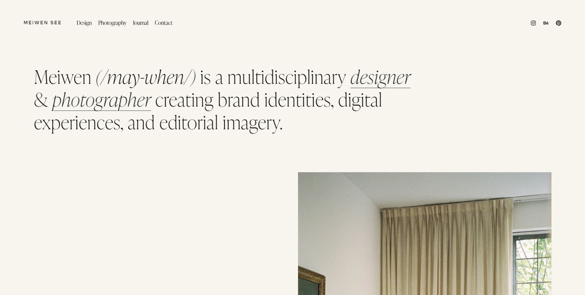 Screenshot of Meiwen See, from the squarespace portfolio examples collection.