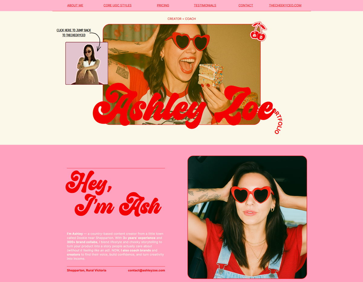 Screenshot of Ashleyzoe , from the ugc portfolio examples collection.