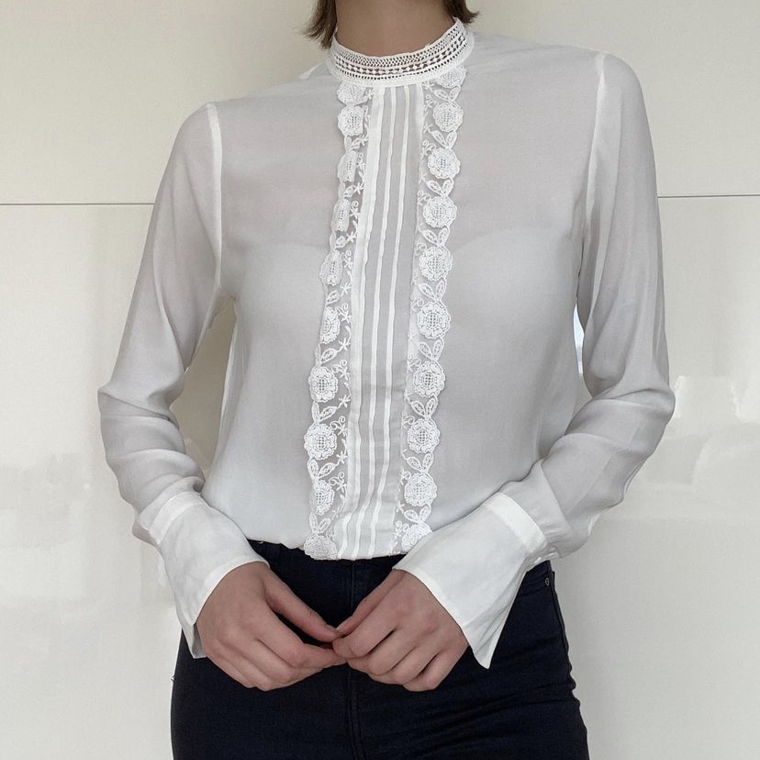 White sheer blouse with embroidery 🤍
