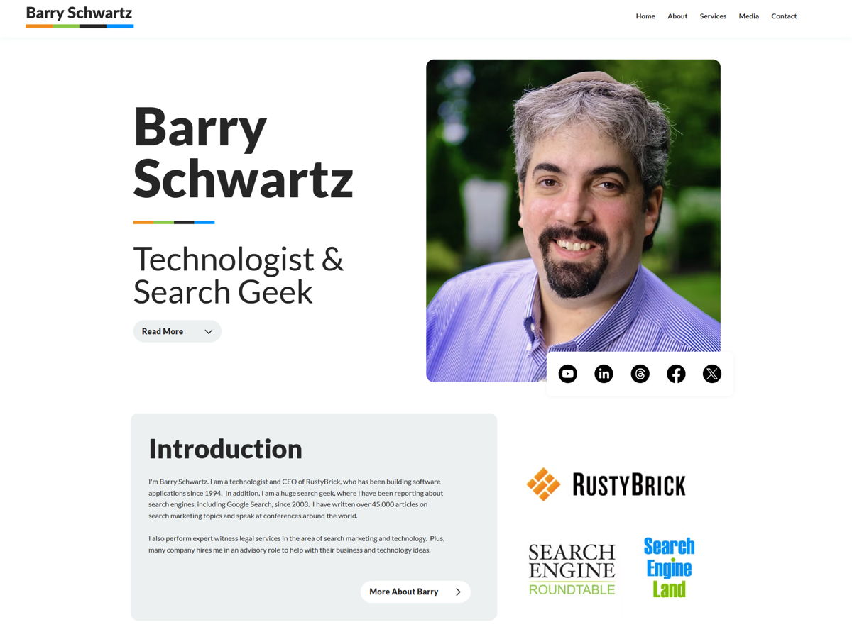 Screenshot of Barry Schwartz, from the seo portfolios collection.