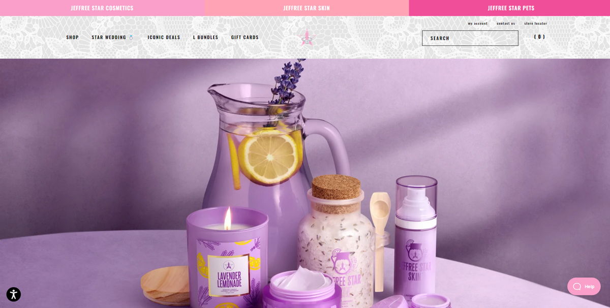 Screenshot of Jeffree Star Cosmetics, from the beauty websites collection.