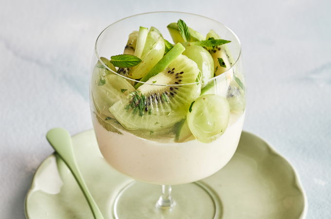 Light Yogurt Mousse with Fruit Salad