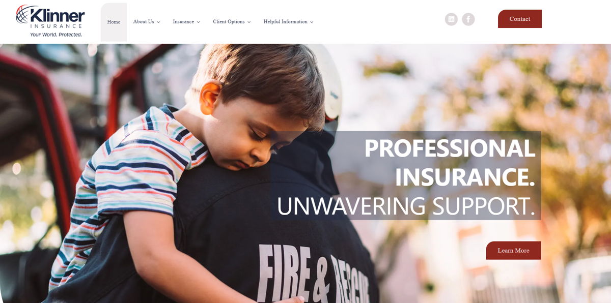 Screenshot of Klinner Insurance, from the insurance agent websites collection.