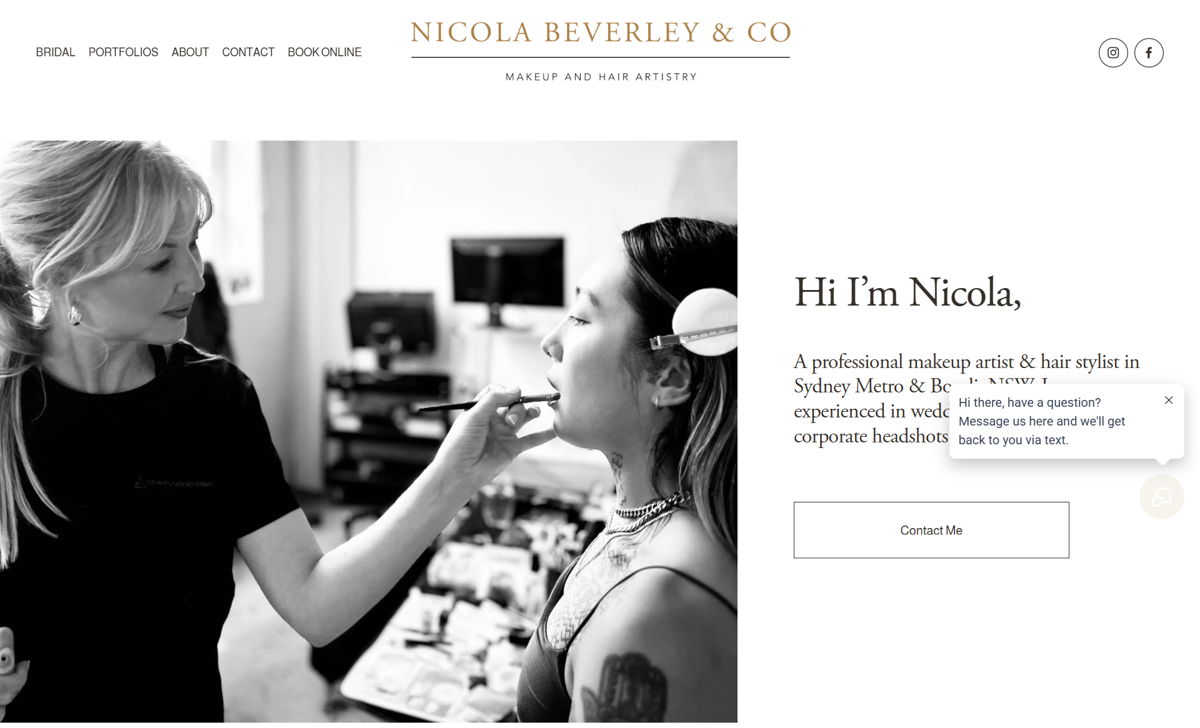 Screenshot of Nicola Beverley, from the hair stylist portfolios collection.