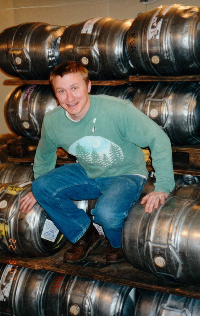 jason brewery manager at edgfield brewery stacking kegs