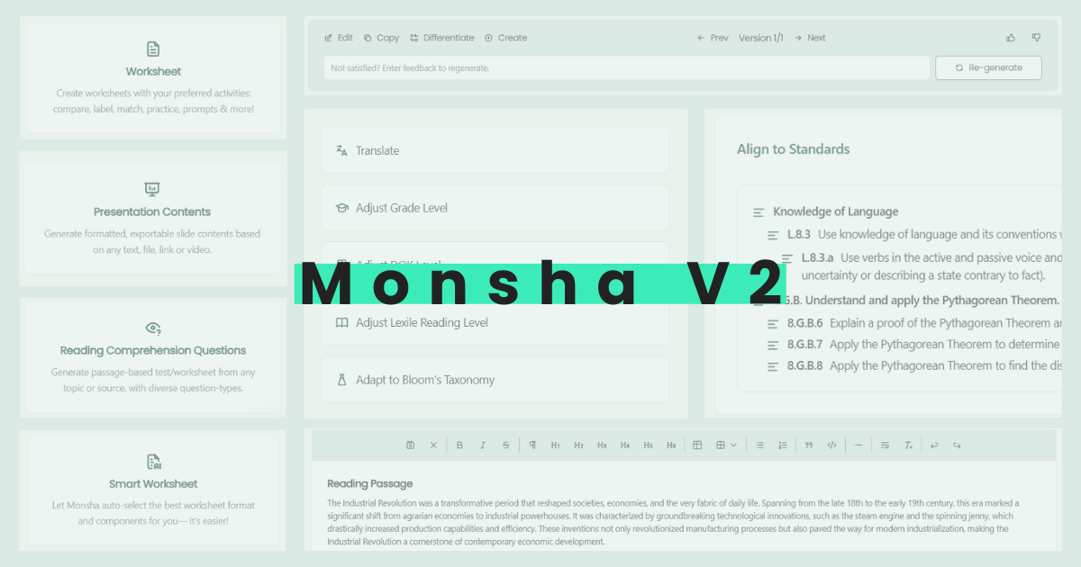 Introducing Monsha V2: New AI tools, differentiation, curriculum standards & more!