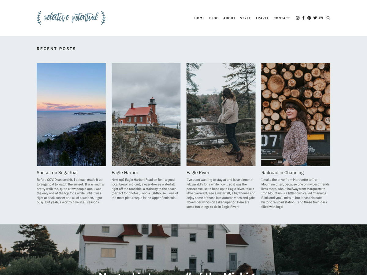 Screenshot of Selective Potential, from the squarespace blog examples collection.