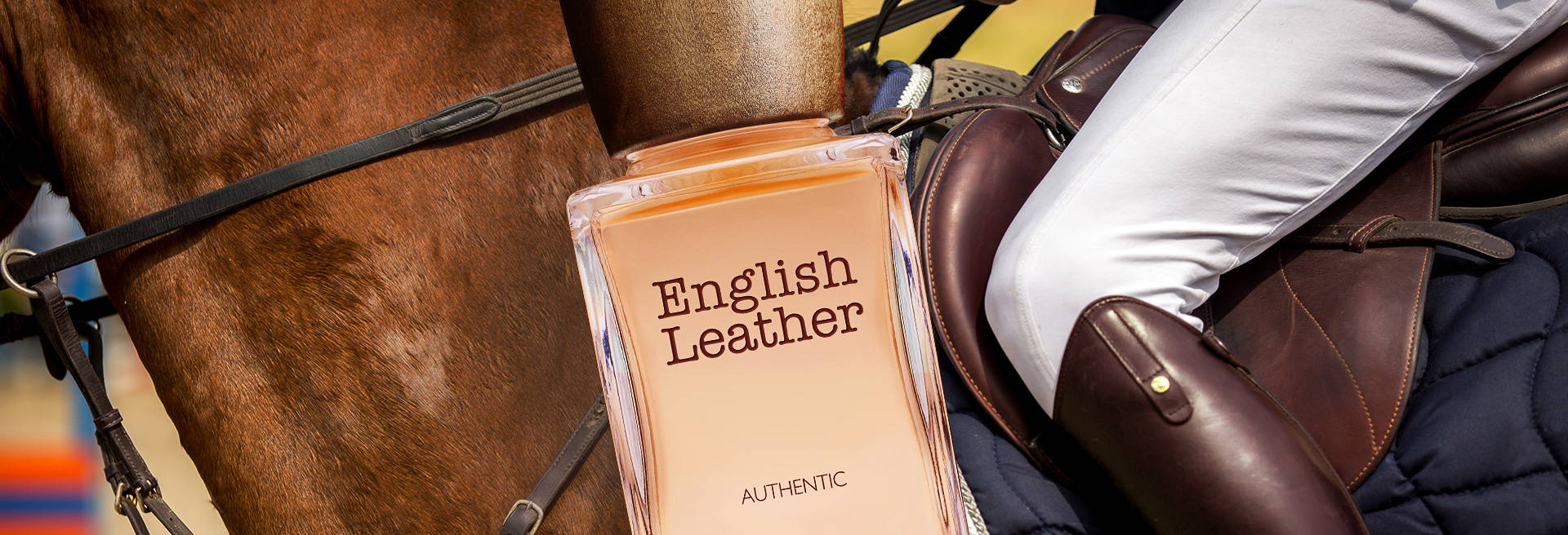 English Leather eau de toilette bottle, horse saddle