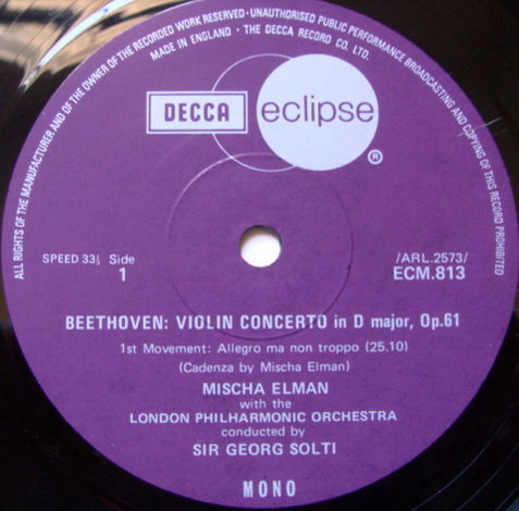 DECCA ECLIPSE / MISCHA ELMAN-SOLTI, - Beethoven Violin ...