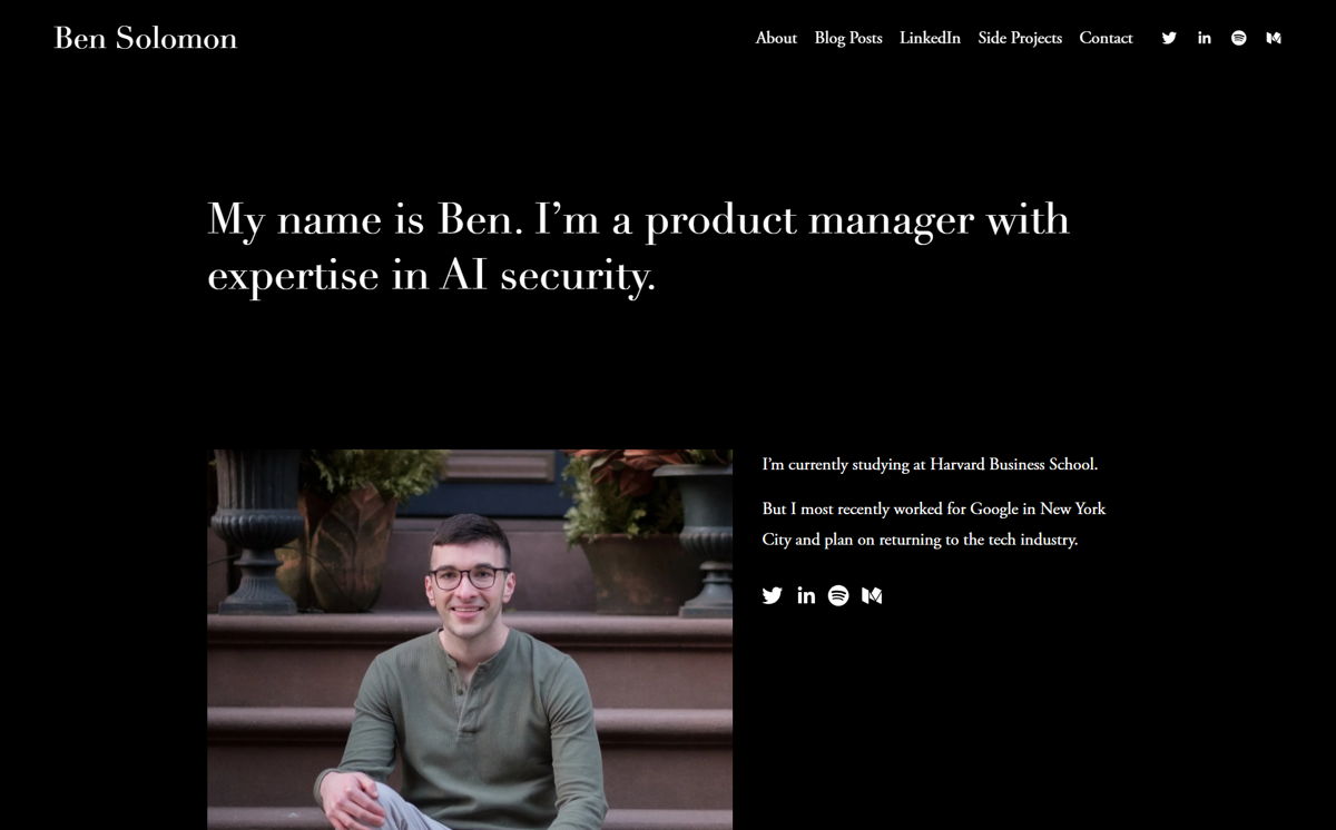 Screenshot of Ben Solomon, from the product manager portfolios collection.
