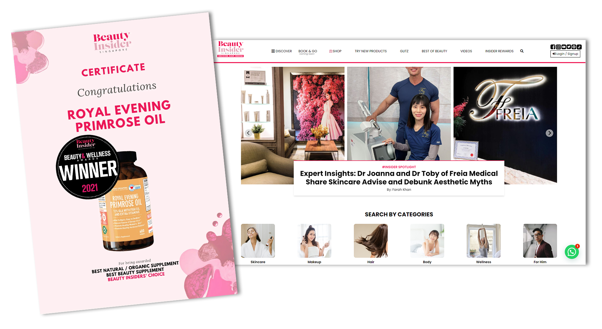 Nano Singapore's evening primrose oil singapore being awarded as best beauty supplement by Beauty Insider 2021