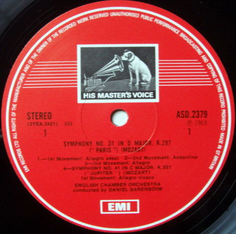EMI ASD STAMP-DOG / BARENBOIM, - Mozart Symphonies No.3...