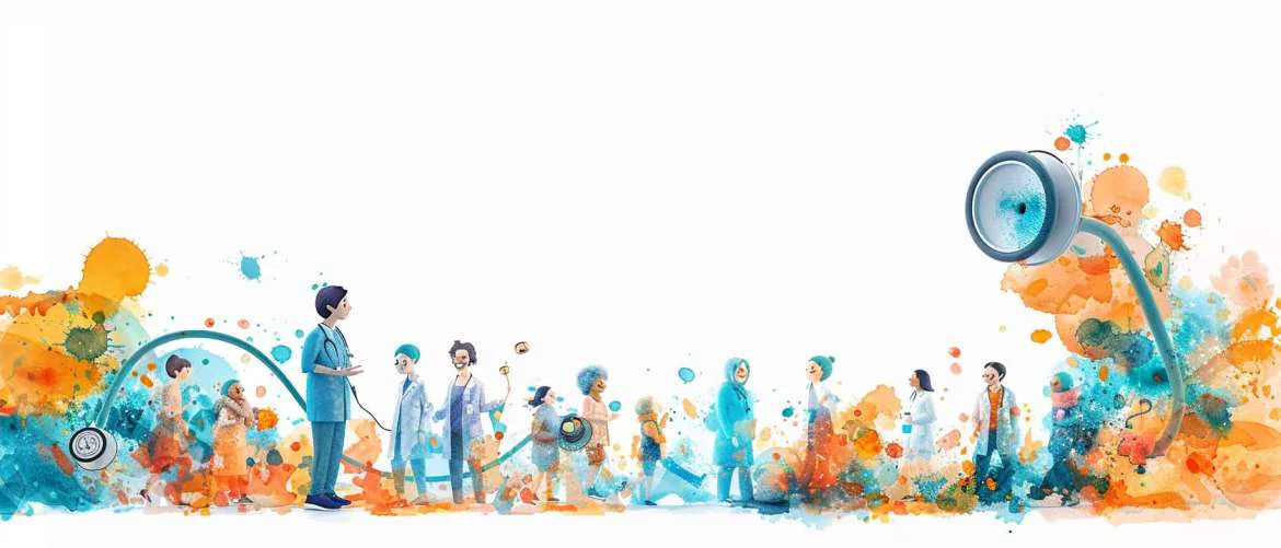 Abstract art of a stethoscope-microphone hybrid symbolizing humor in healthcare