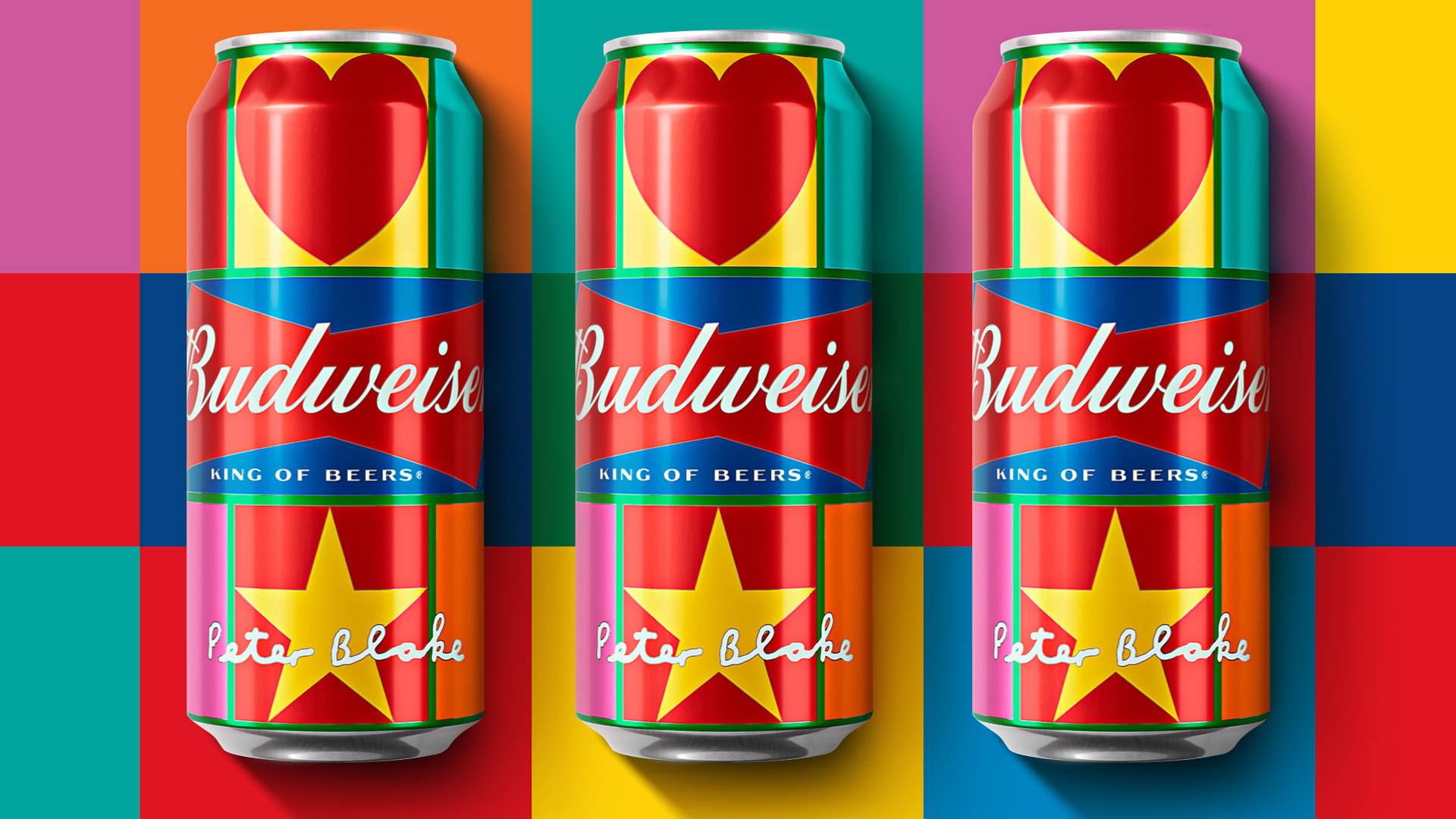 Featured image for JKR, Peter Blake, and Silas Amos Design Pop Art-Inspired Budweiser Cans