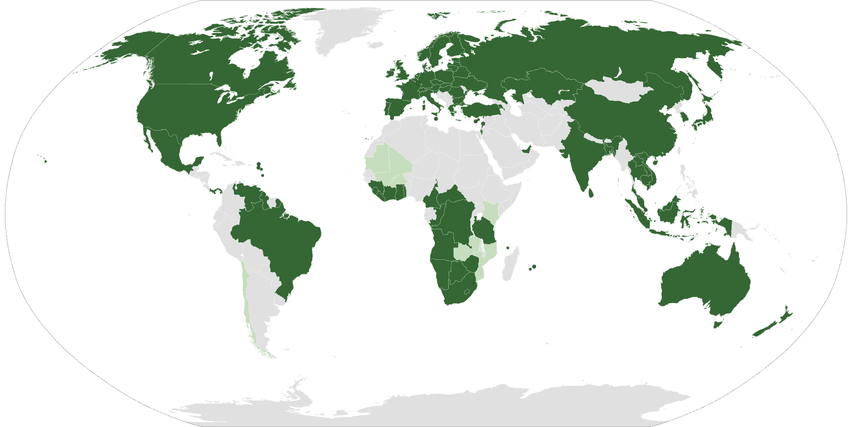 Mapa krajów uczestniczących w procesie Kimberley