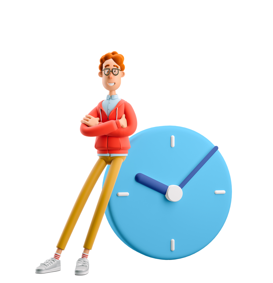 Man leaning against a clock for 30 Minute Team Building Activities